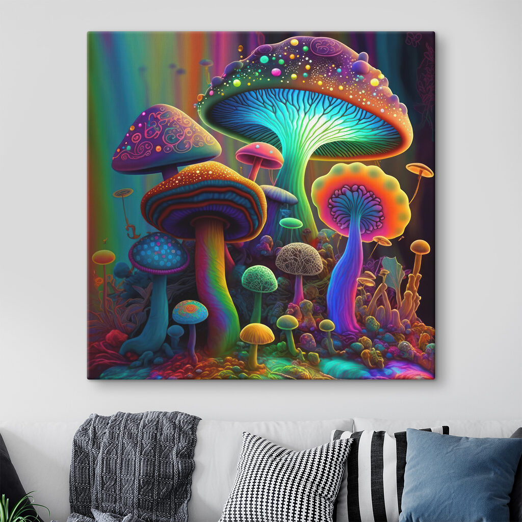 A group of colorful mushrooms A group of colorful mushrooms
