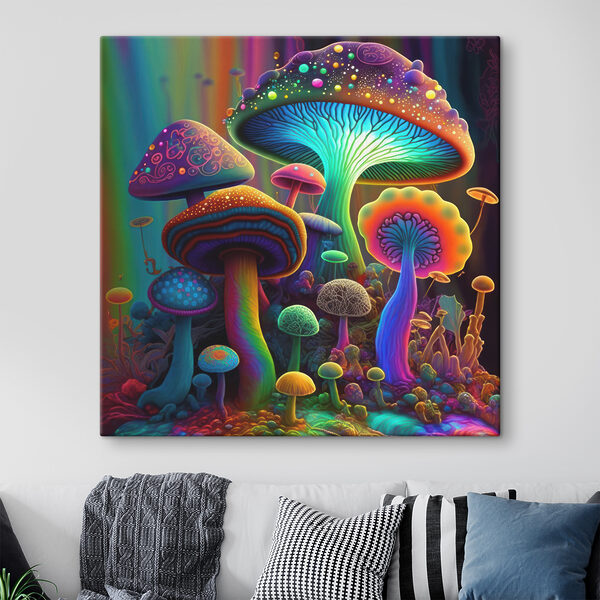 A group of colorful mushrooms A group of colorful mushrooms
