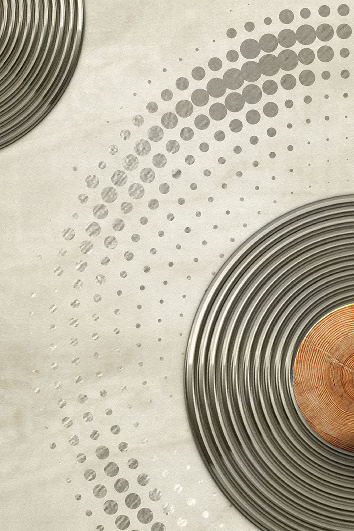 A circular silver circles with a brown circle