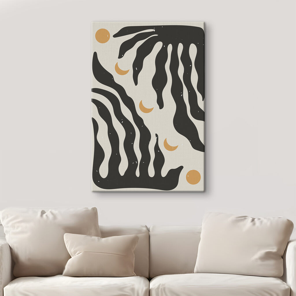 A black and white pattern with a moon A black and white pattern with a moon