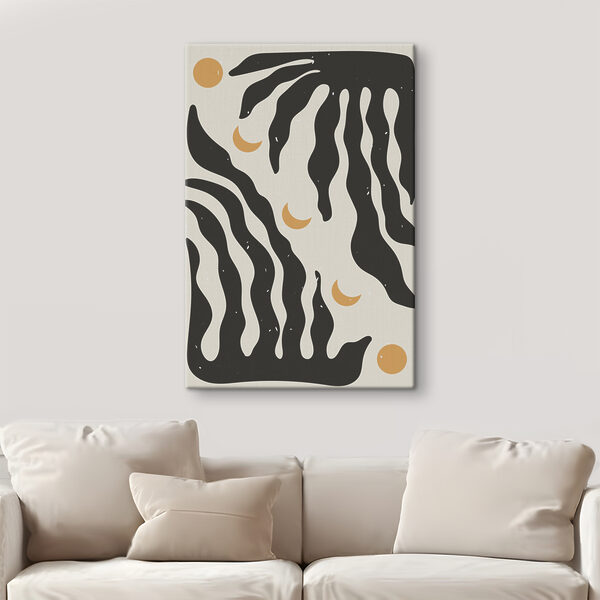 A black and white pattern with a moon A black and white pattern with a moon