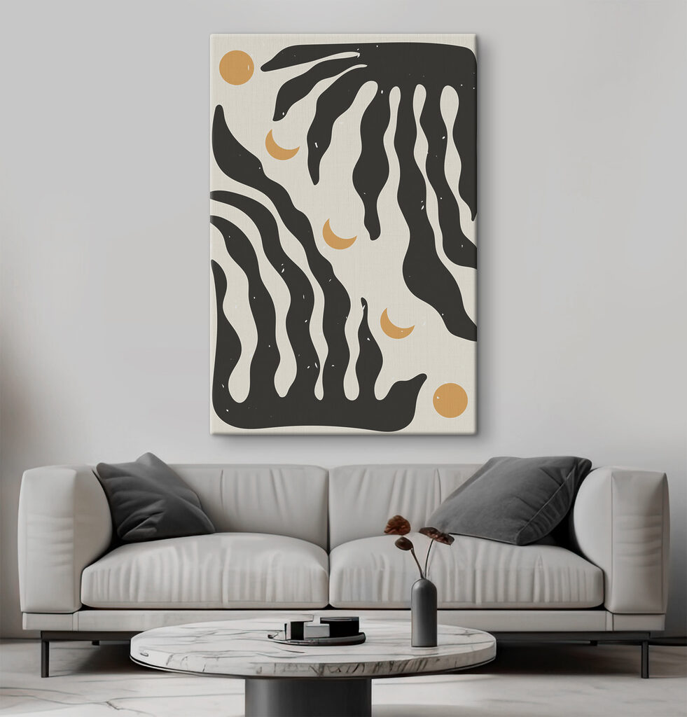 A black and white pattern with a moon A black and white pattern with a moon