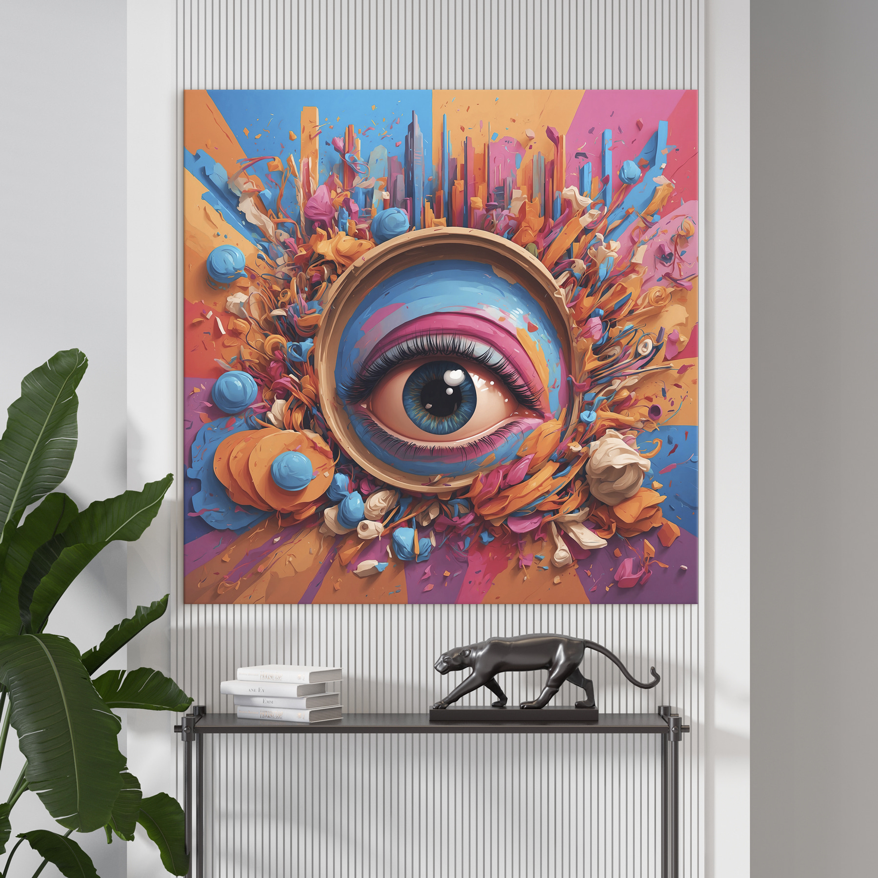 A colorful eye with a circle around it A colorful eye with a circle around it
