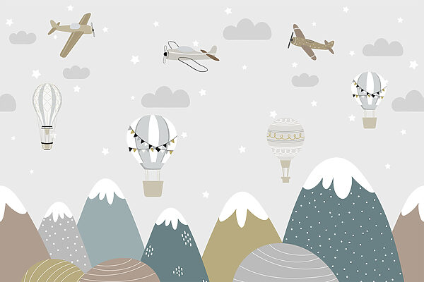 Un papel pintado con montañas y aviones Un papel pintado con montañas y aviones
