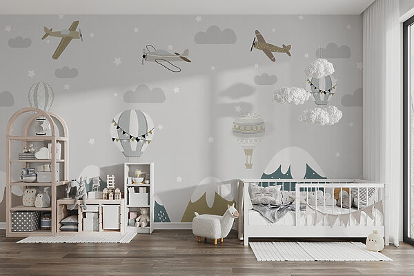Un papel pintado con montañas y aviones Un papel pintado con montañas y aviones