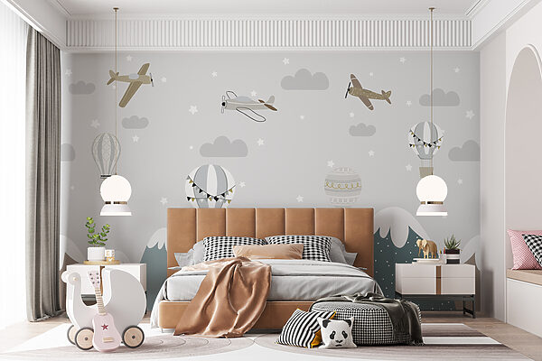 Un papel pintado con montañas y aviones Un papel pintado con montañas y aviones