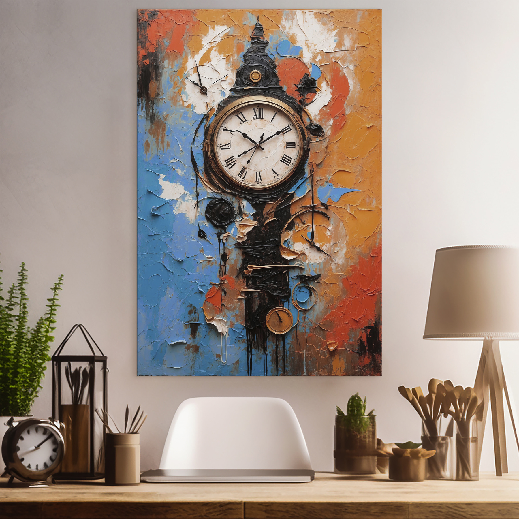 A clock with a paint on it