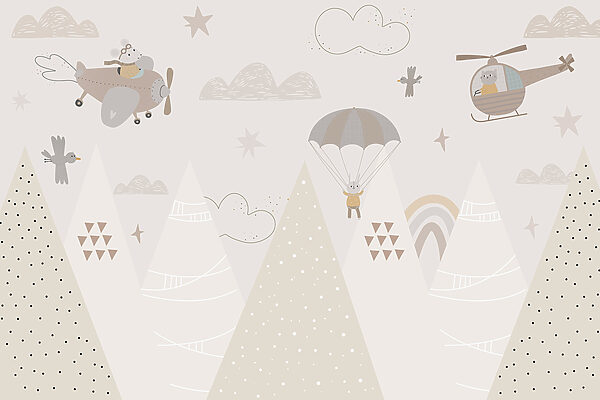 Un papel pintado con montañas y aviones Un papel pintado con montañas y aviones