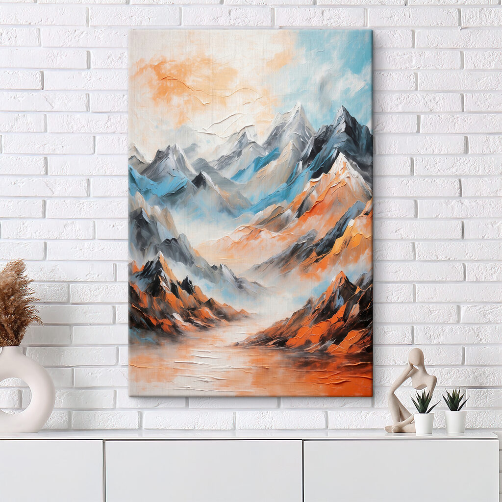 A painting of mountains with clouds A painting of mountains with clouds