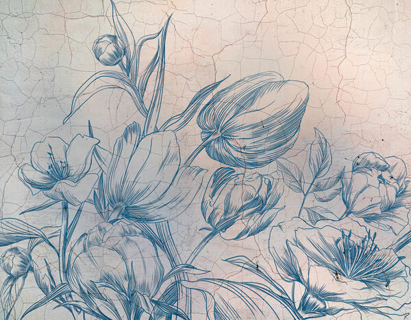 Un dibujo de flores en una pared agrietada Un dibujo de flores en una pared agrietada