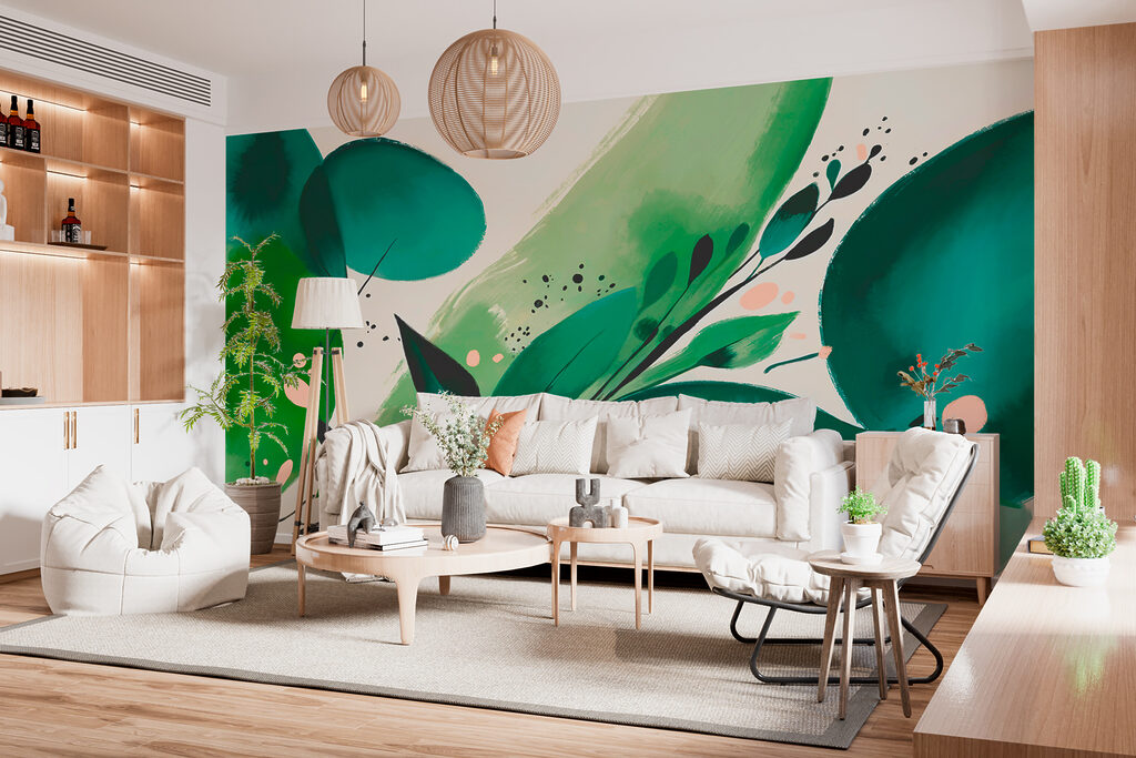 A painting of leaves and branches