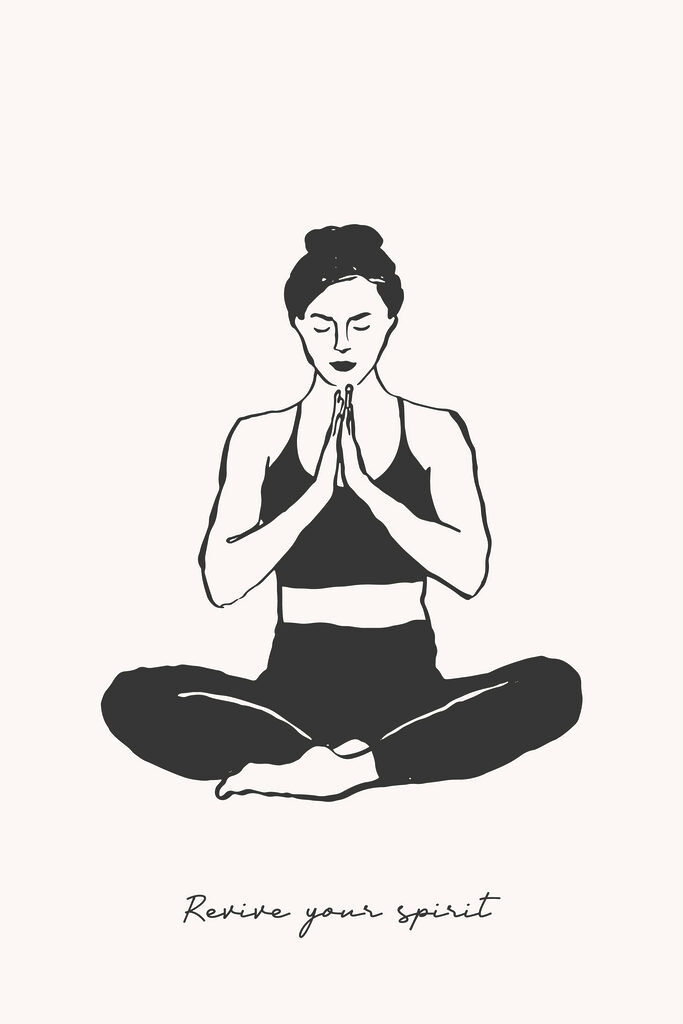 A woman sitting cross legged with her hands together