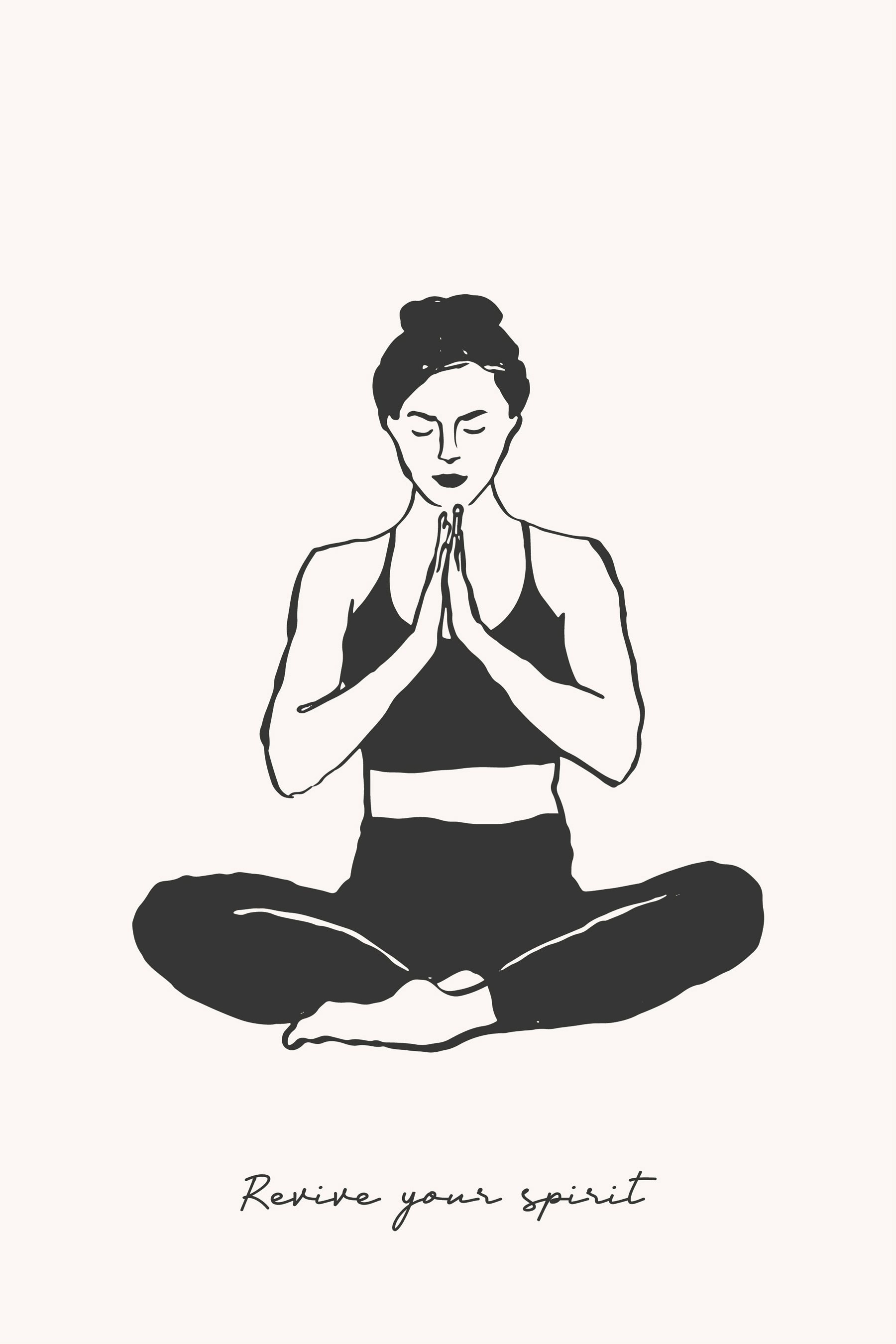 A woman sitting cross legged with her hands together