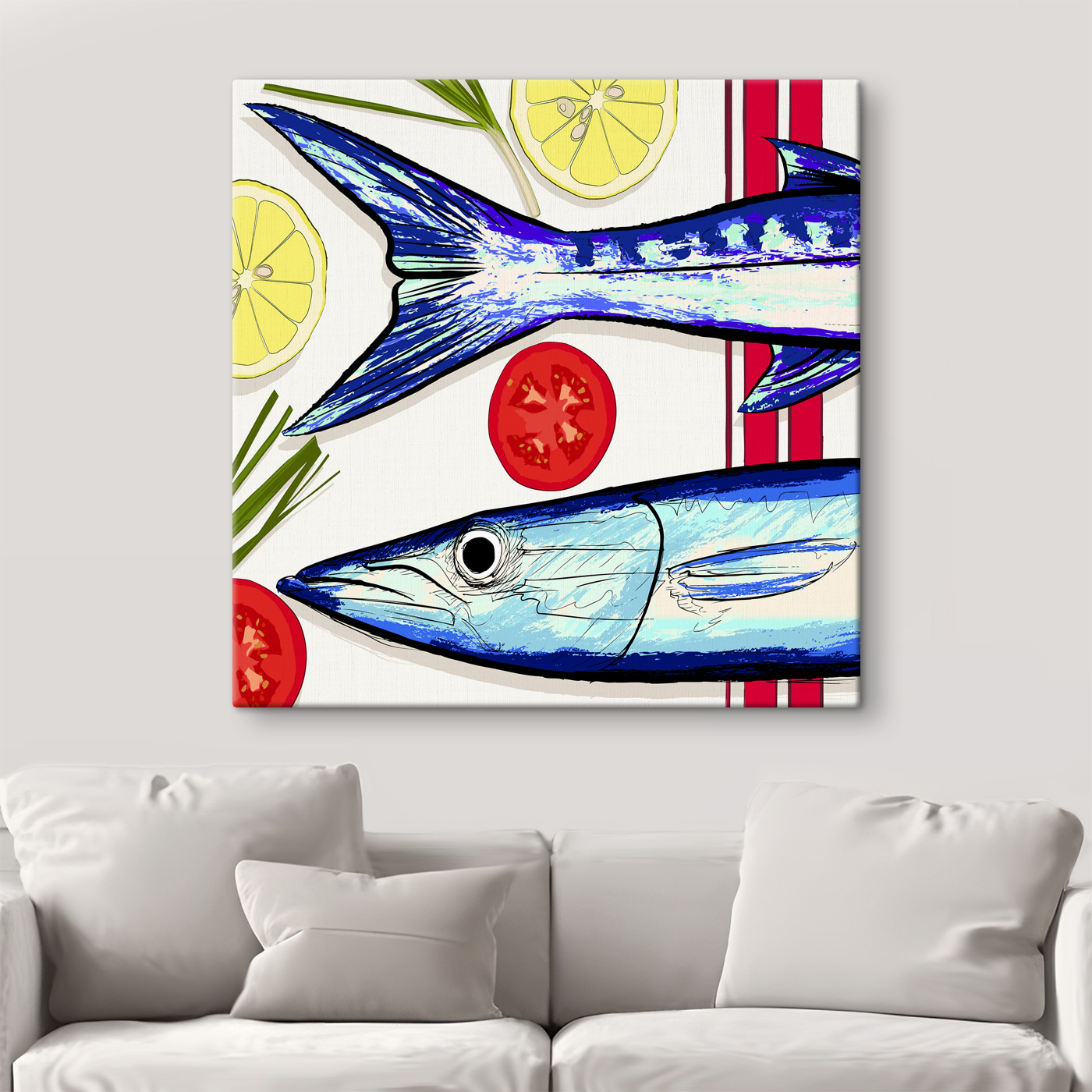 A fish and tomatoes on a table