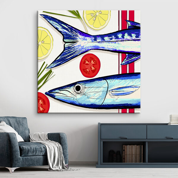 A fish and tomatoes on a table