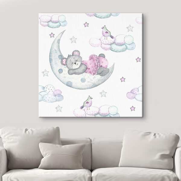A teddy bear sleeping on the moon