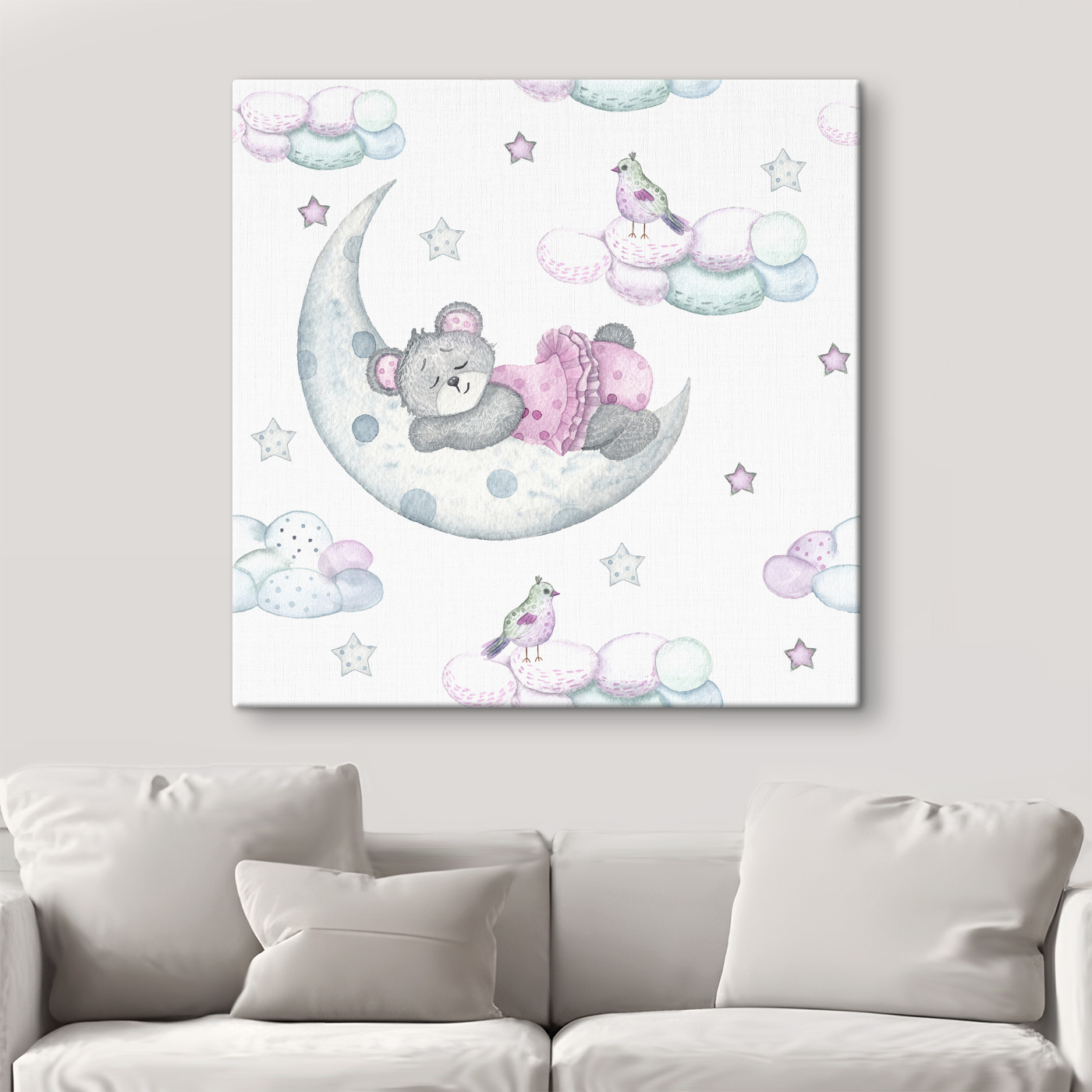 A teddy bear sleeping on the moon