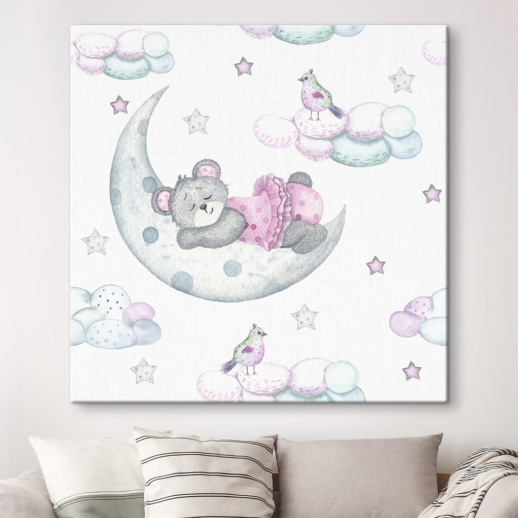 A teddy bear sleeping on the moon