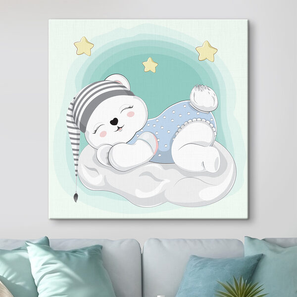Cuadros Cuadros Una ilustración de un osezno durmiendo sobre una nube (SKU: s38040)