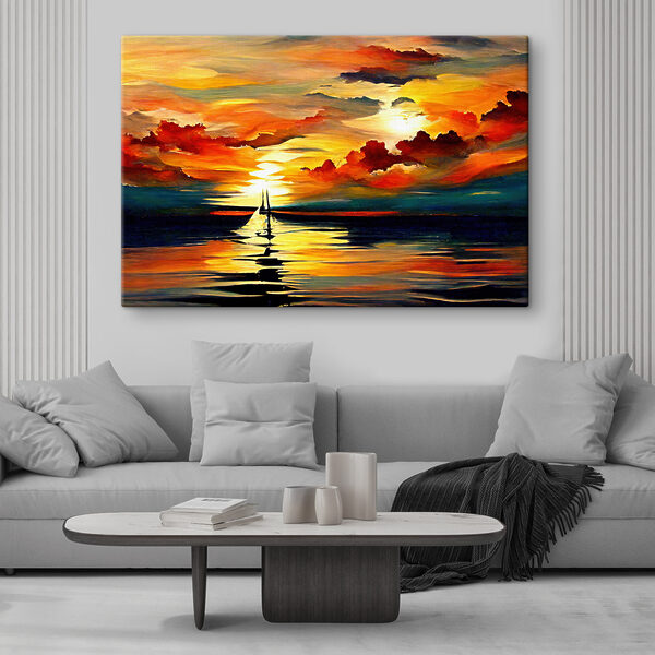 A painting of a sailboat in the water A painting of a sailboat in the water
