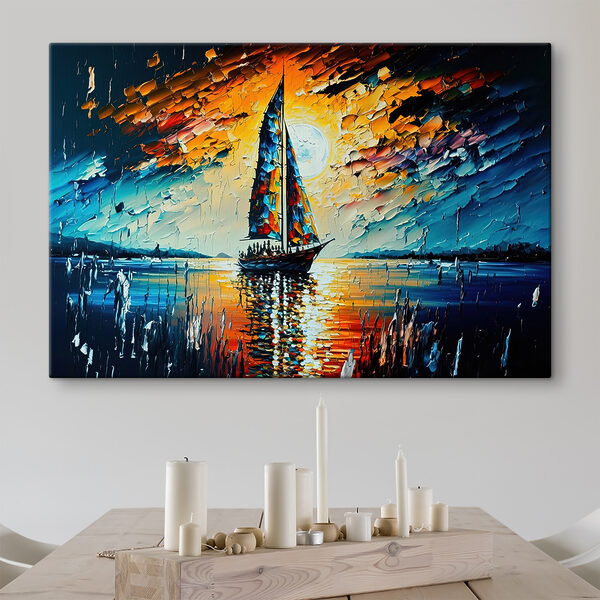A painting of a sailboat on water