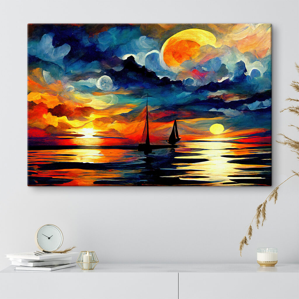 A painting of a sailboat in the water A painting of a sailboat in the water