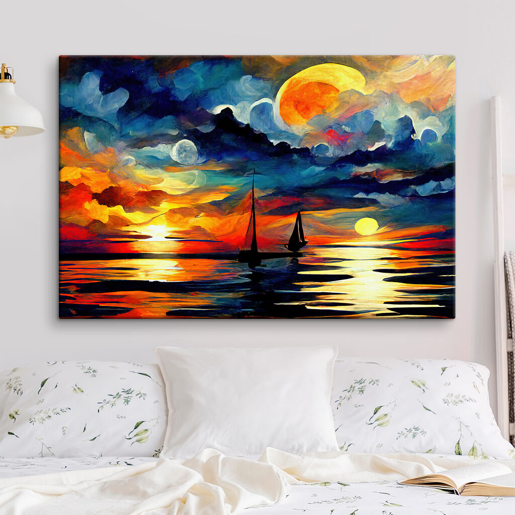 A painting of a sailboat in the water A painting of a sailboat in the water