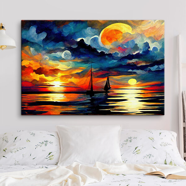 A painting of a sailboat in the water A painting of a sailboat in the water
