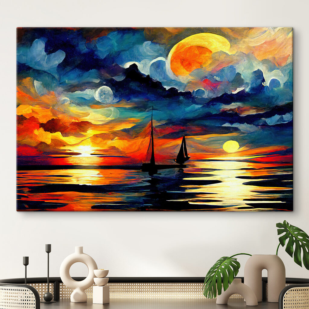 A painting of a sailboat in the water A painting of a sailboat in the water
