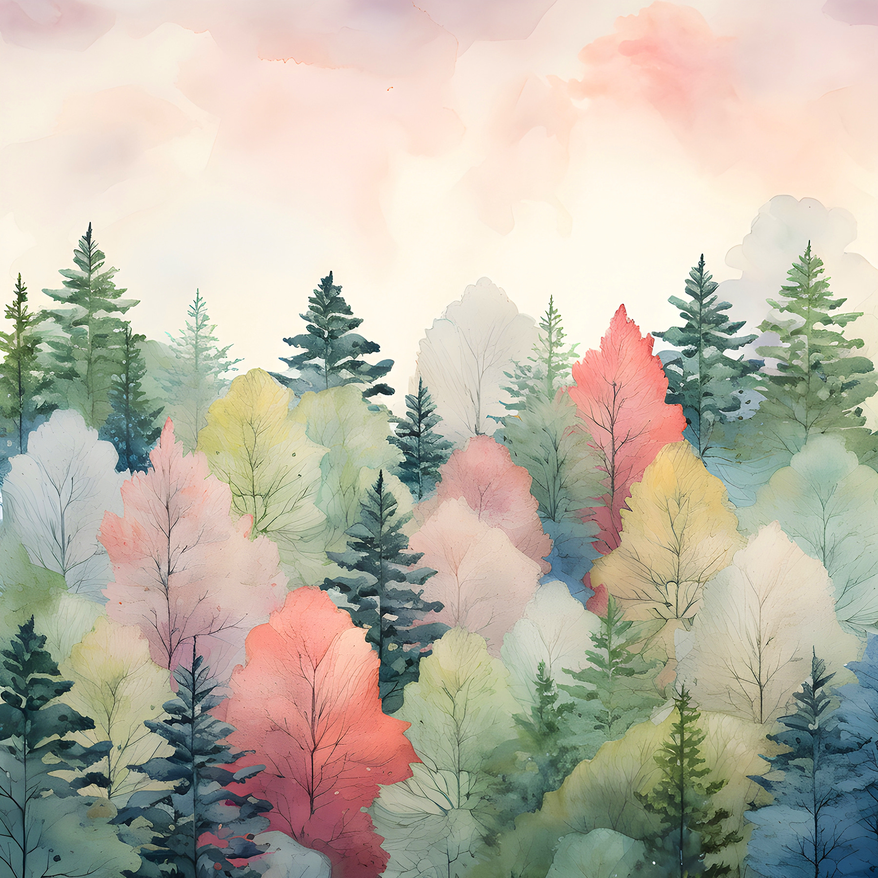 A watercolor painting of trees A watercolor painting of trees