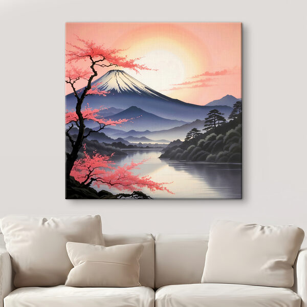 Cuadros Una montaña con un lago y árboles (SKU: s38100) Cuadros Cuadros Una montaña con un lago y árboles (SKU: s38100)