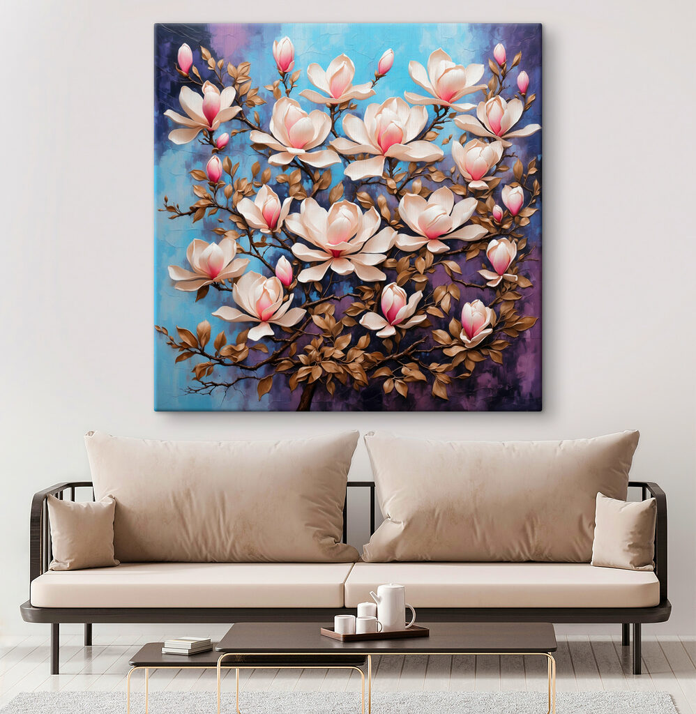 A painting of a tree with flowers