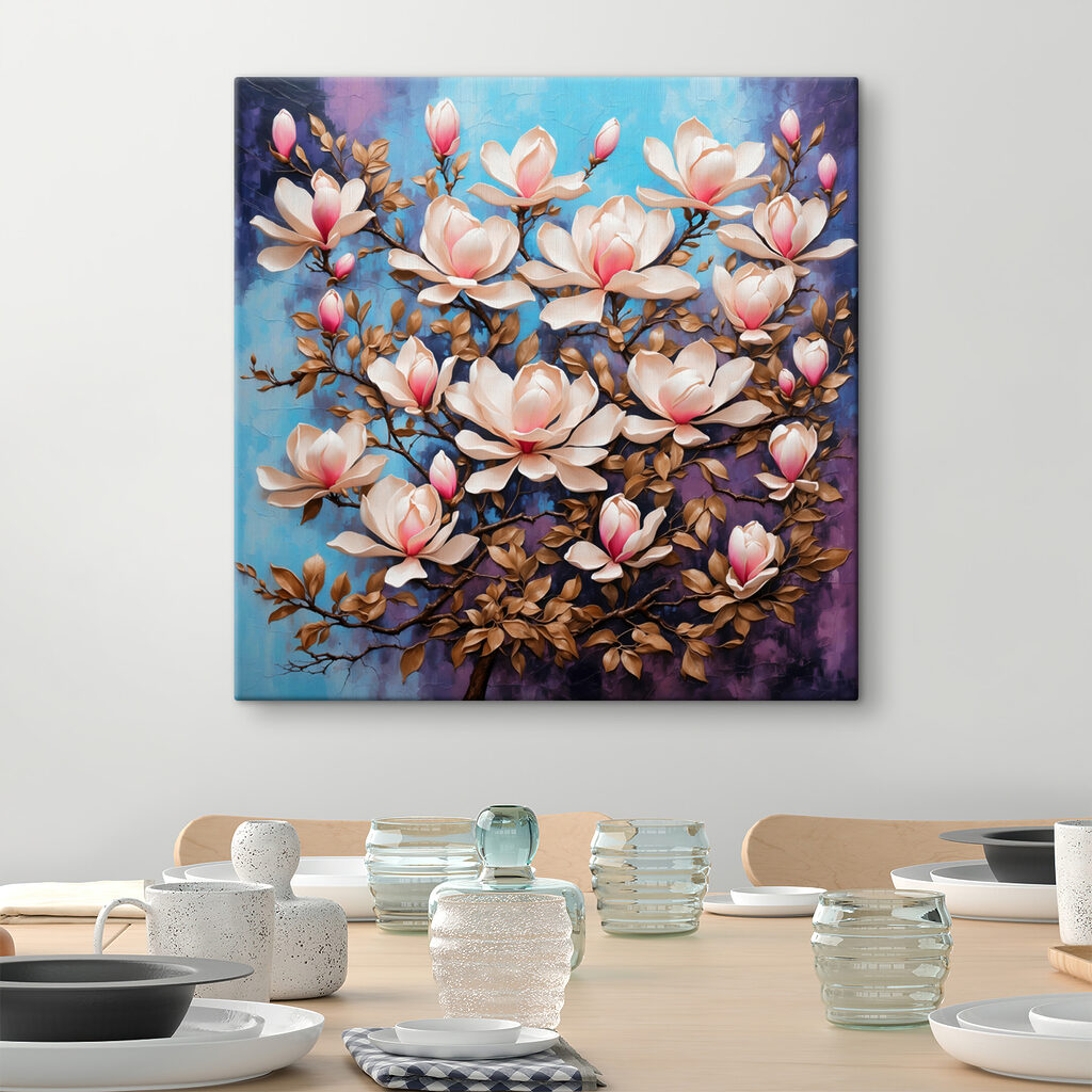 A painting of a tree with flowers