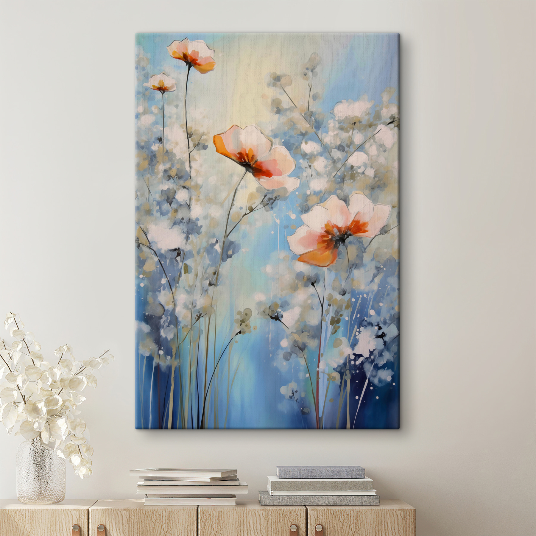 A painting of flowers and plants