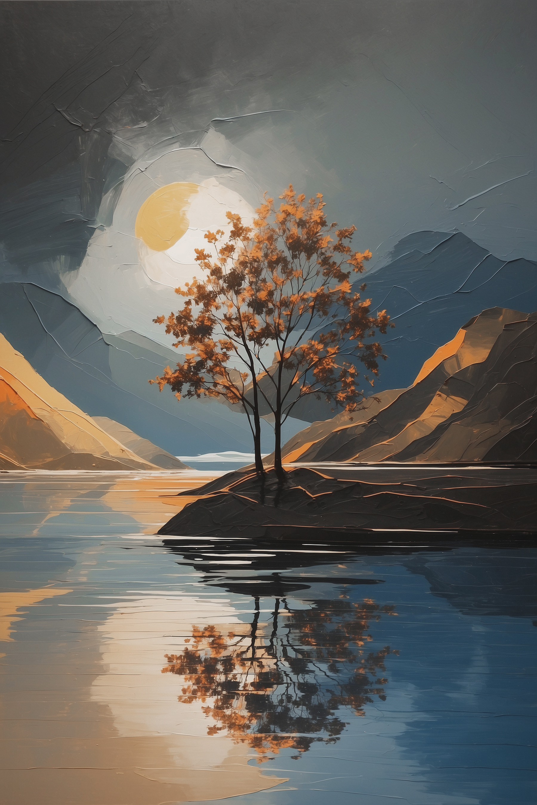 A tree on a small island in a lake A tree on a small island in a lake