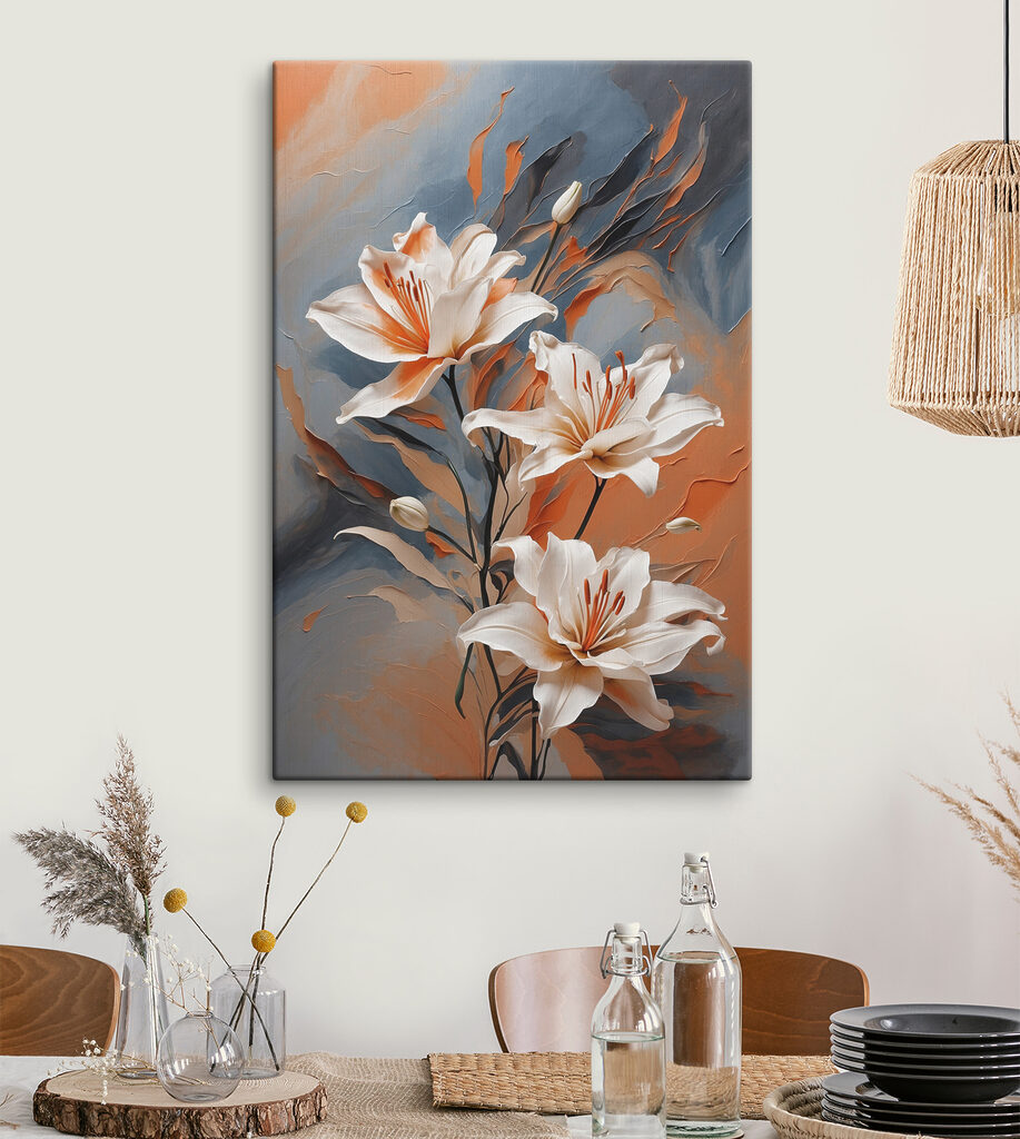 A painting of white flowers