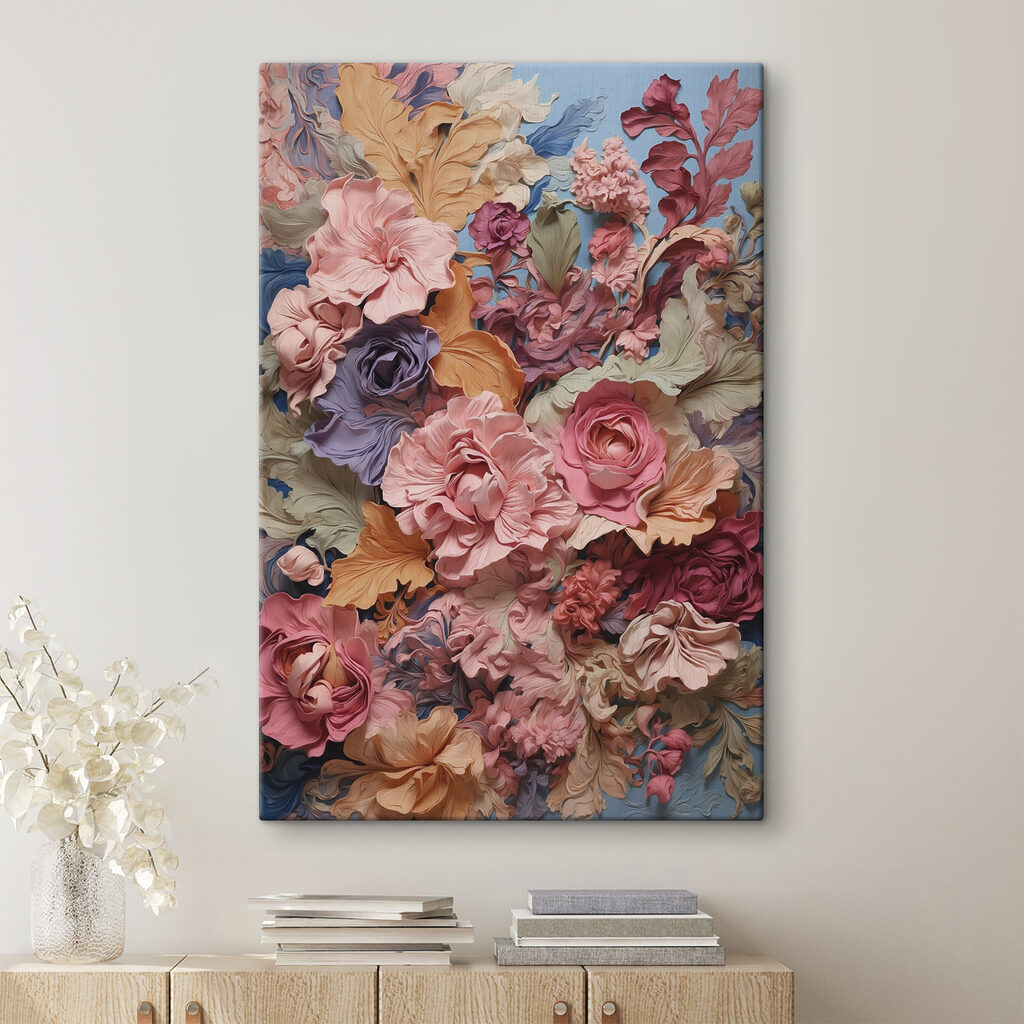 A group of flowers on a blue surface
