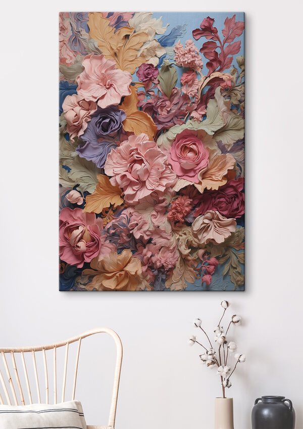 A group of flowers on a blue surface
