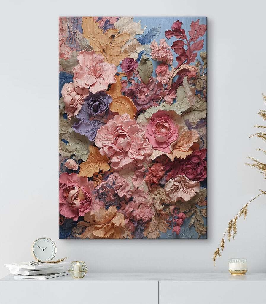 A group of flowers on a blue surface