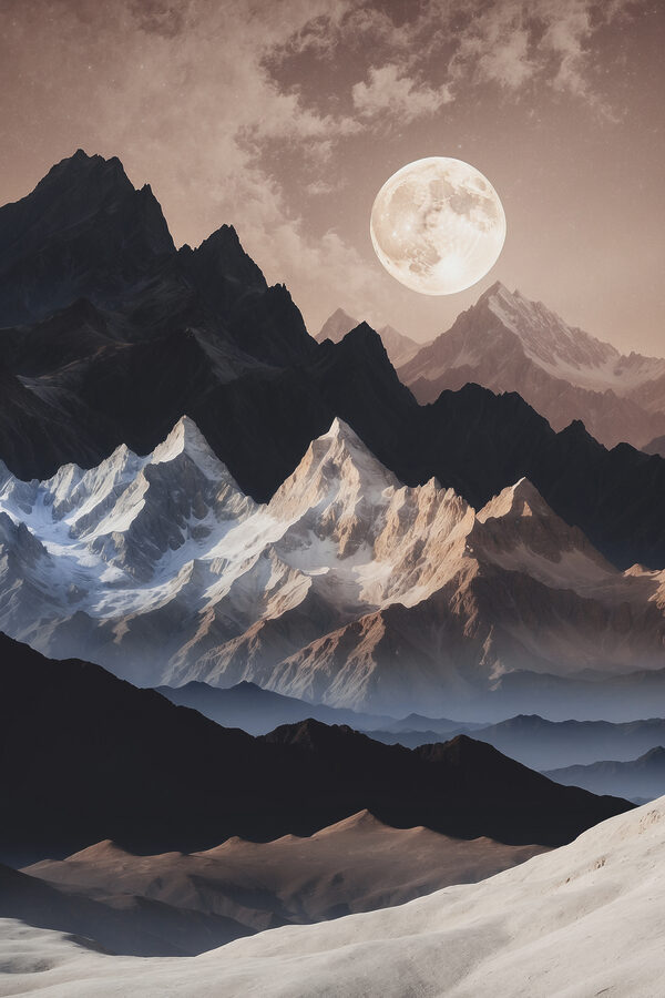 A moon over mountains and clouds A moon over mountains and clouds