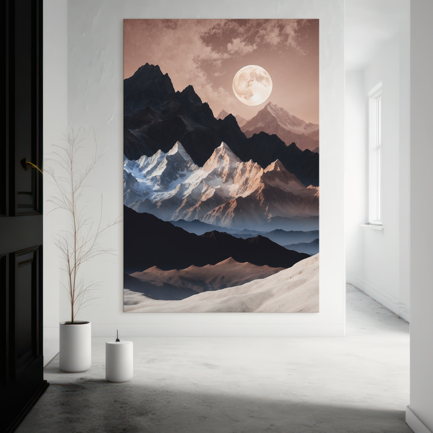 A moon over mountains and clouds A moon over mountains and clouds