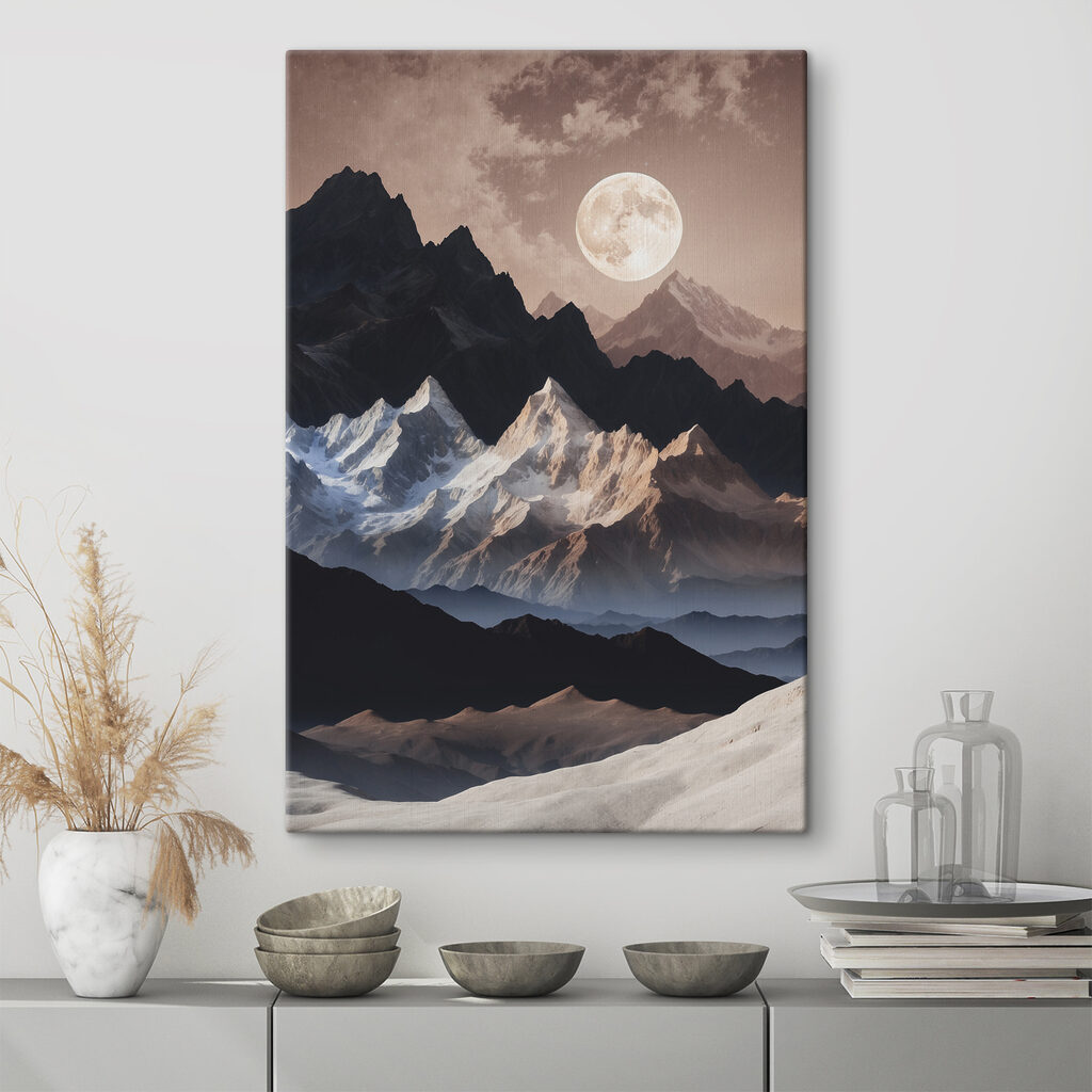A moon over mountains and clouds A moon over mountains and clouds