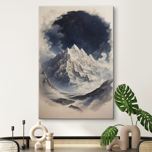 Una montaña con nubes y estrellas Cuadros Una montaña con nubes y estrellas
