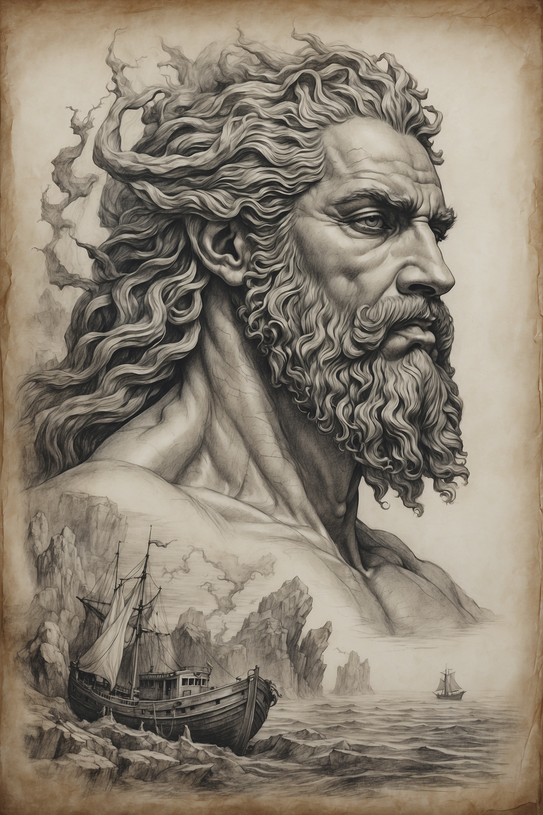 A drawing of a man with a beard