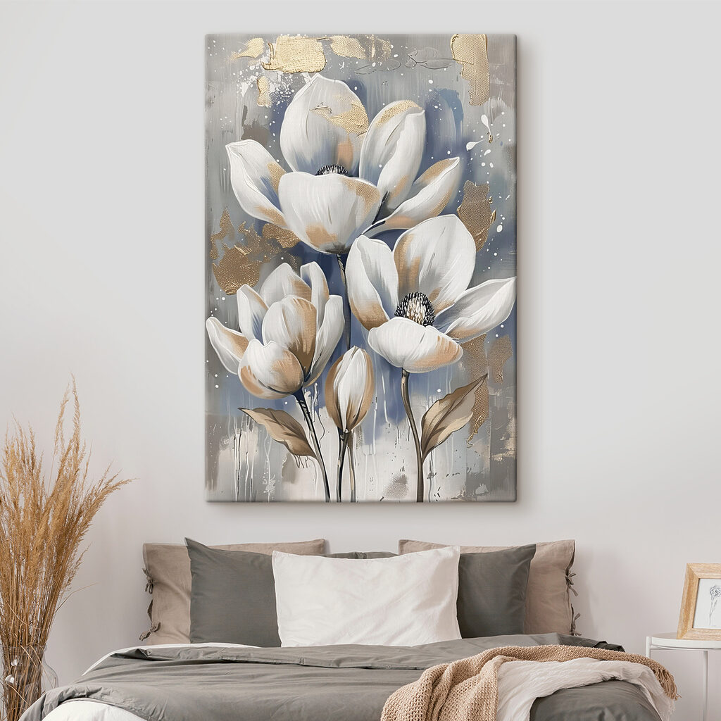 A painting of white flowers
