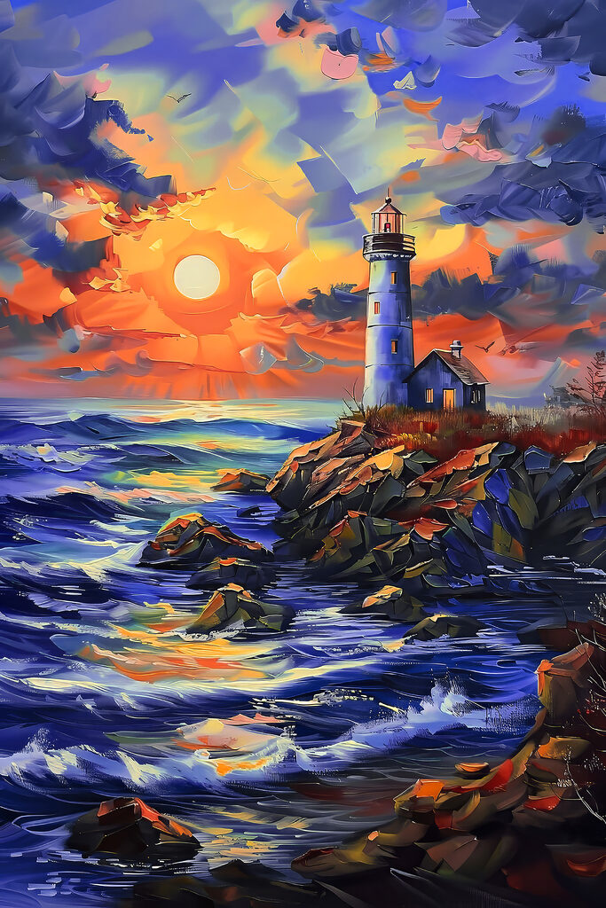 A lighthouse on a rocky shore