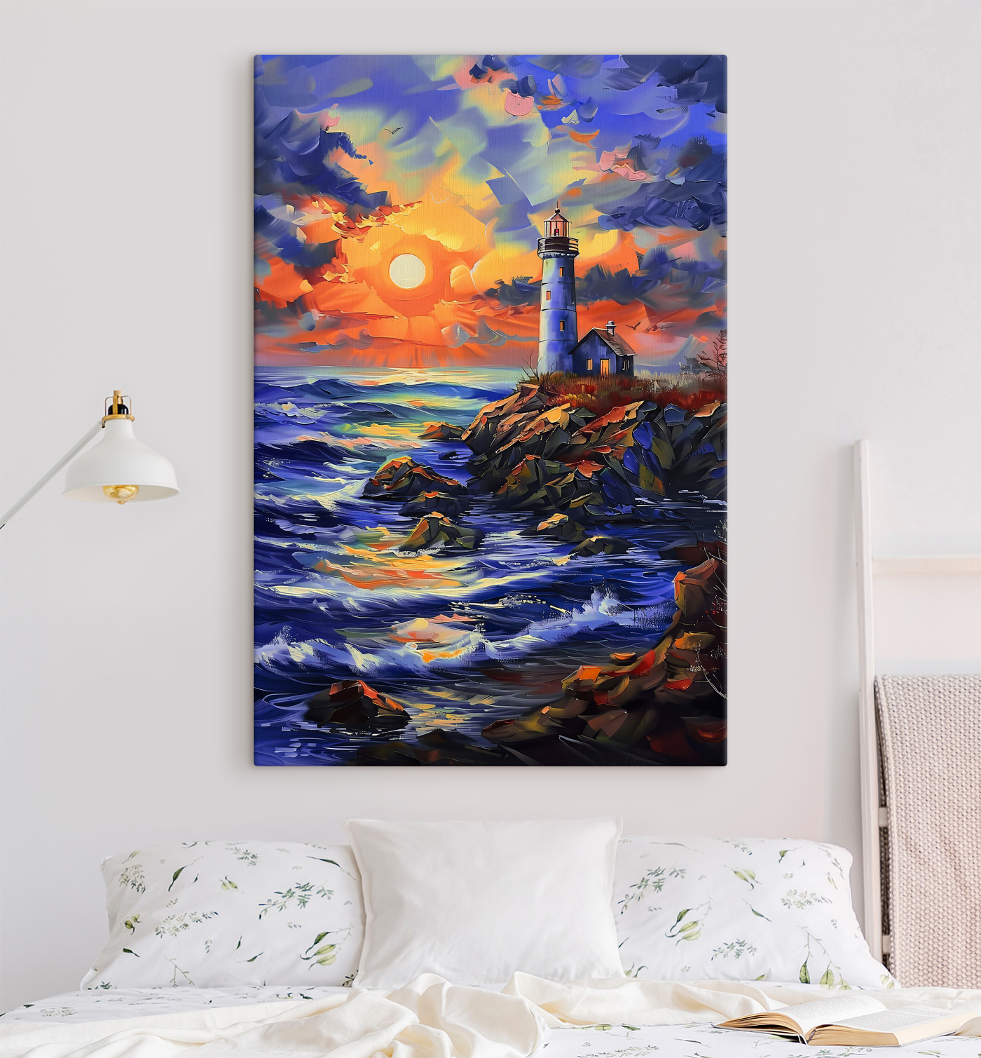A lighthouse on a rocky shore