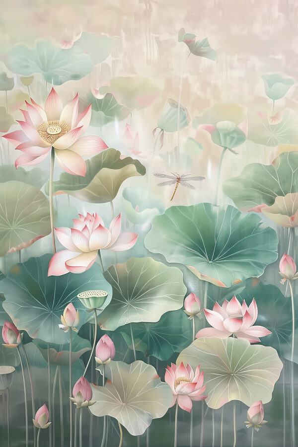 A painting of flowers and leaves