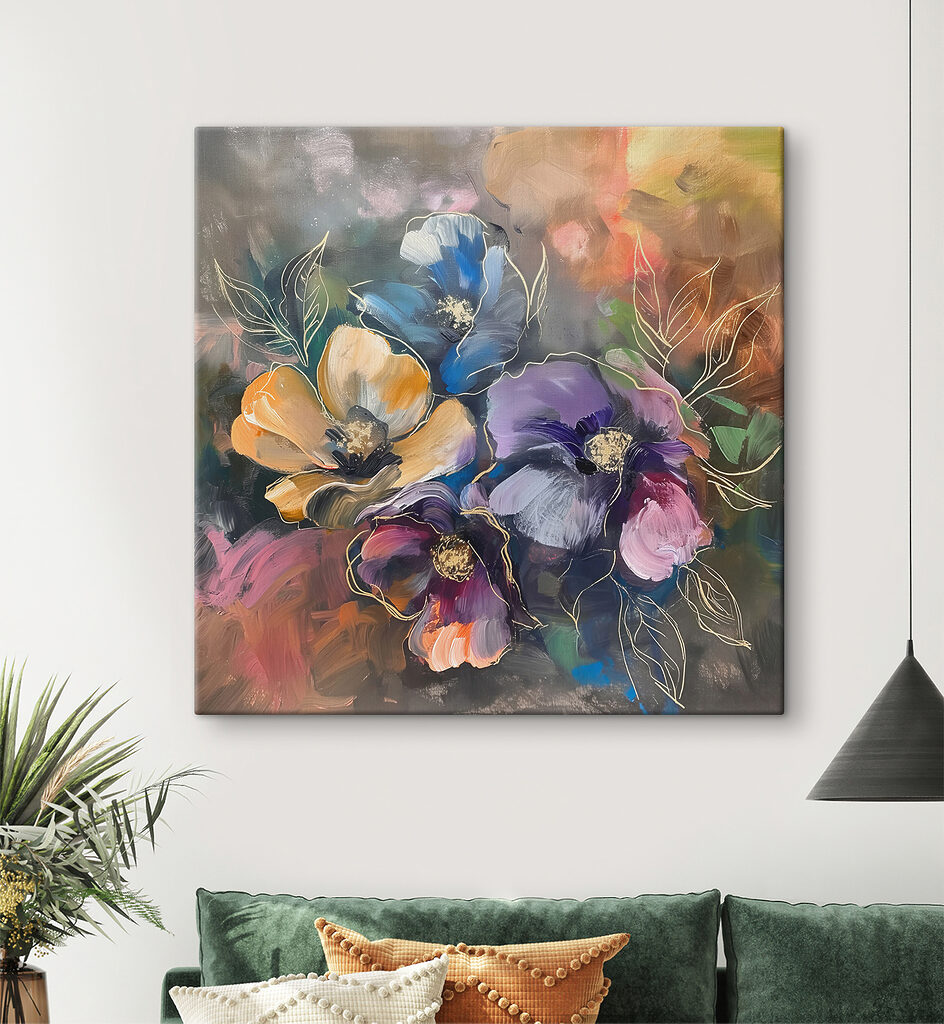 A painting of flowers on a surface A painting of flowers on a surface