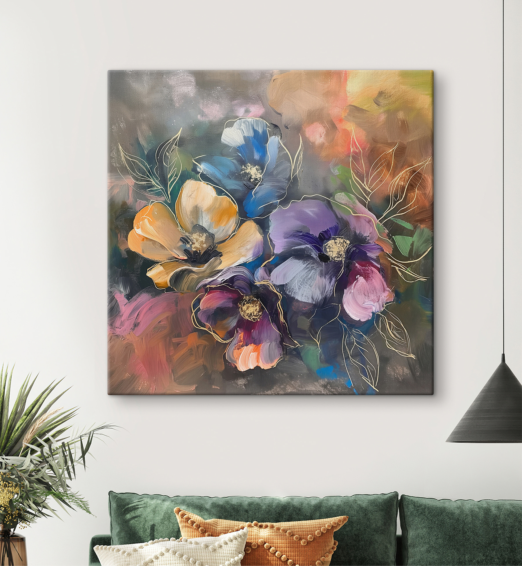 A painting of flowers on a surface A painting of flowers on a surface
